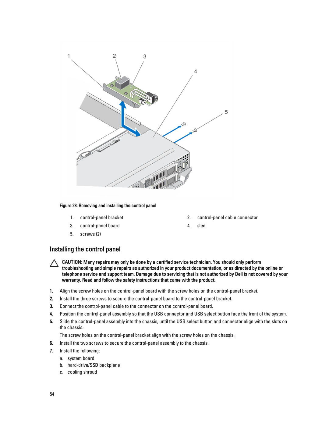 Dell FM120x4 owner manual Installing the control panel, Removing and installing the control panel 