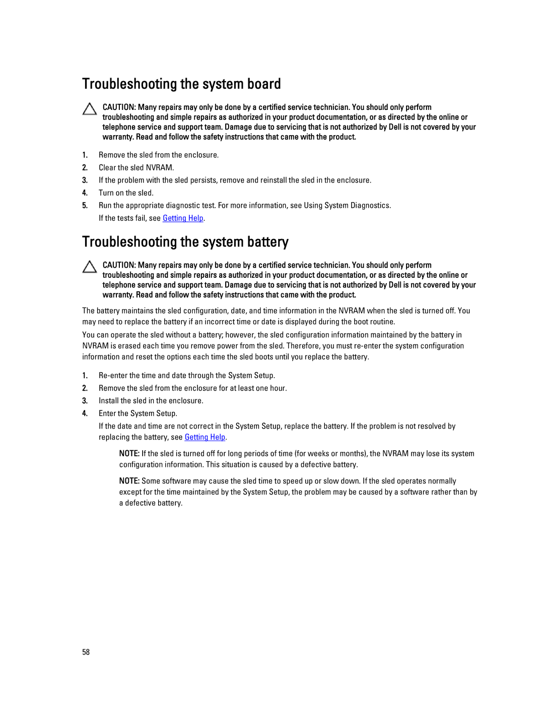 Dell FM120x4 owner manual Troubleshooting the system board, Troubleshooting the system battery 