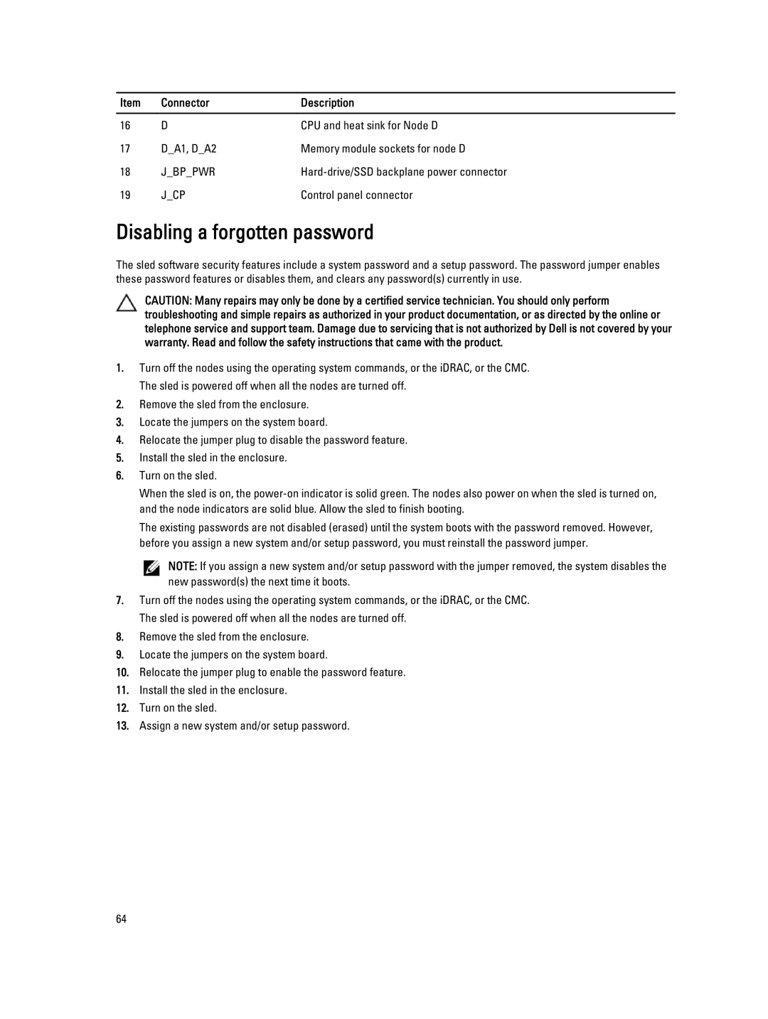 Dell FM120x4 owner manual Disabling a forgotten password 