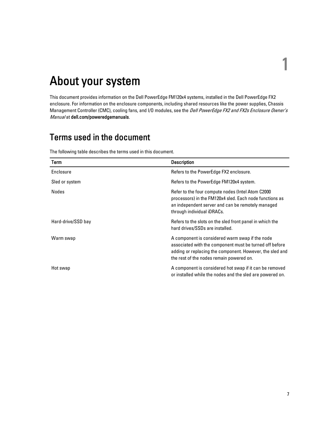 Dell FM120x4 owner manual About your system, Terms used in the document, Term Description 