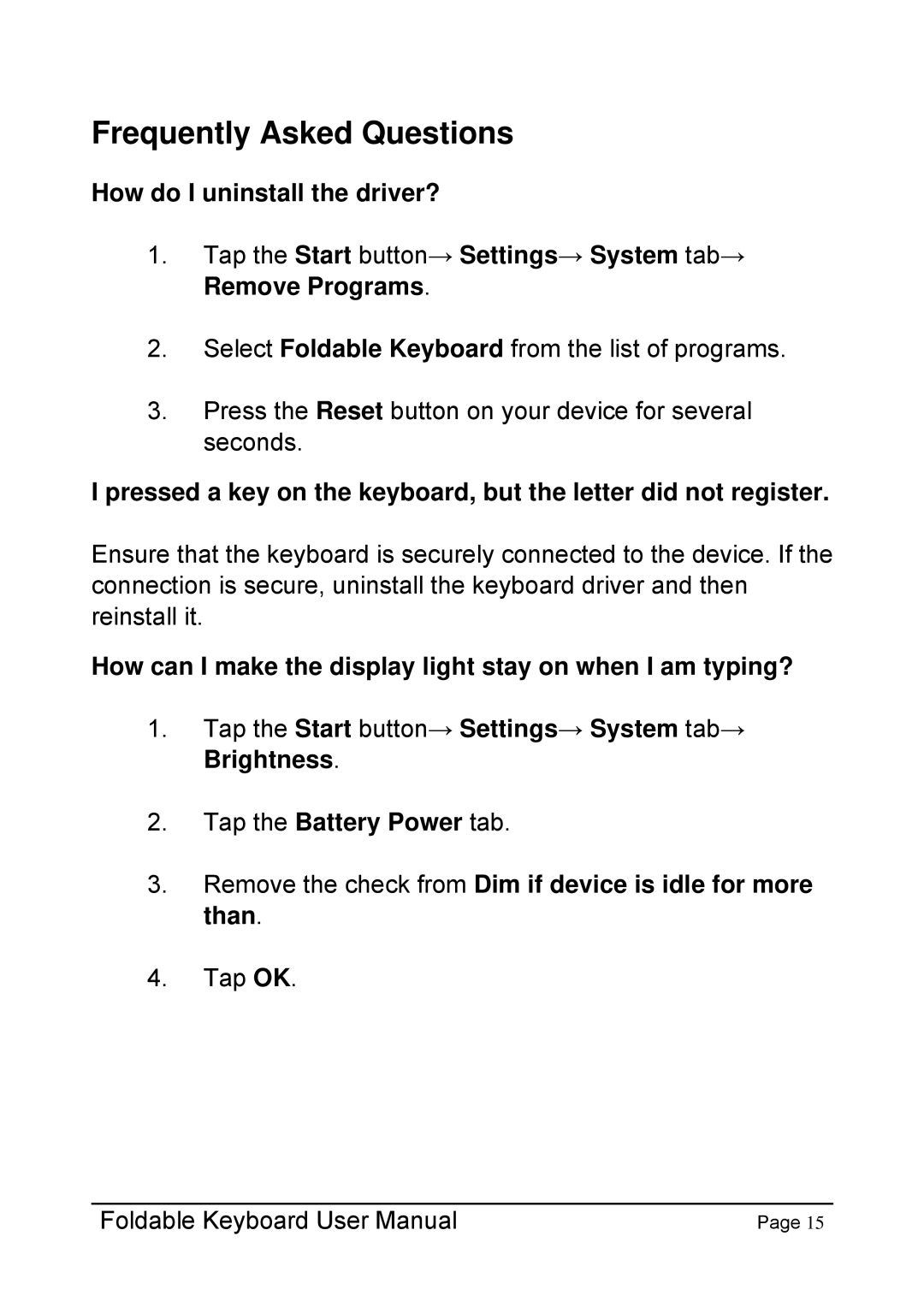 Dell Foldable Keyboard for Pocket PC user manual Frequently Asked Questions, How do I uninstall the driver? 