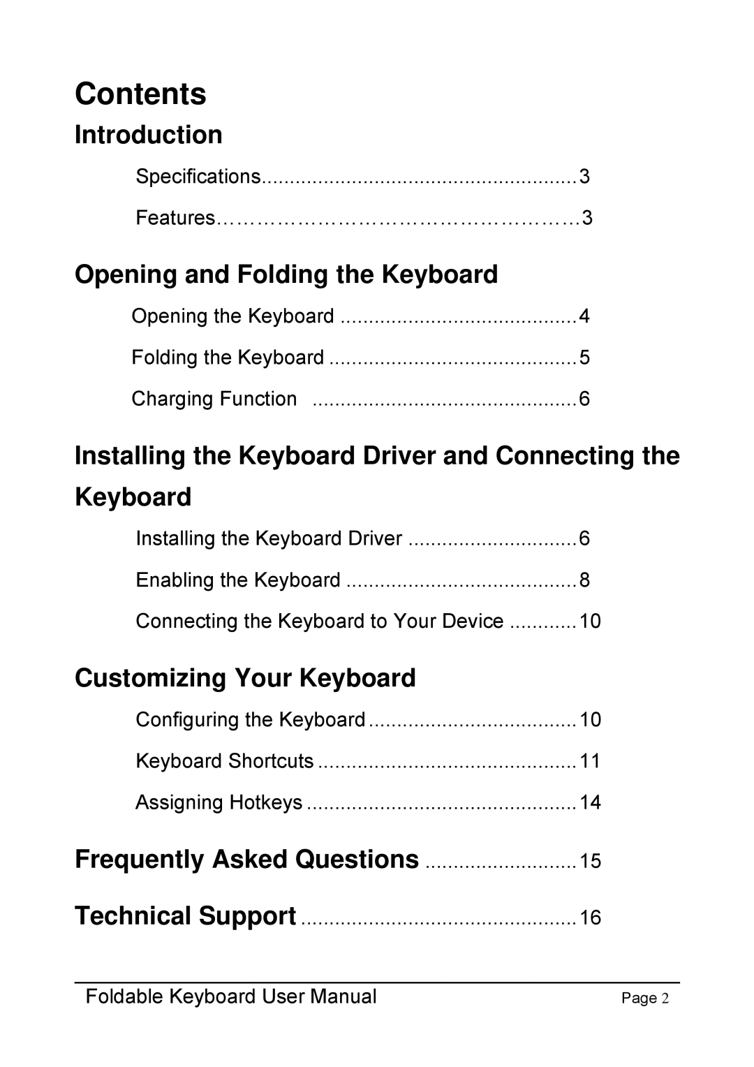 Dell Foldable Keyboard for Pocket PC user manual Contents 