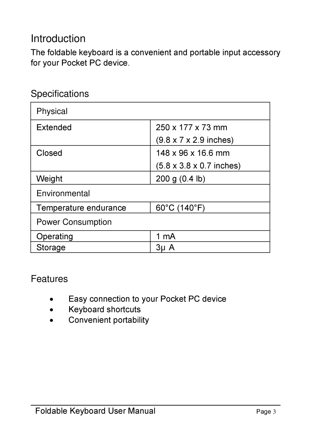 Dell Foldable Keyboard for Pocket PC user manual Specifications, Features 