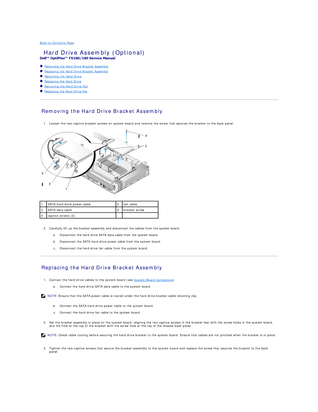 Dell FX160 manual Hard Drive Assembly Optional, Removing the Hard Drive Bracket Assembly 