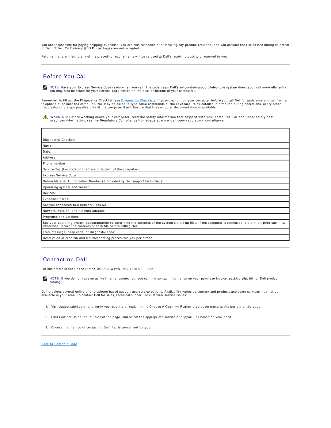 Dell FX160 manual Before You Call, Contacting Dell 