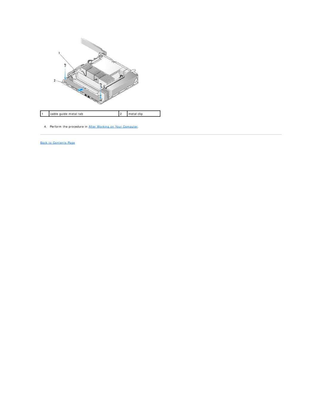 Dell FX160 manual Cable guide metal tab Metal clip 