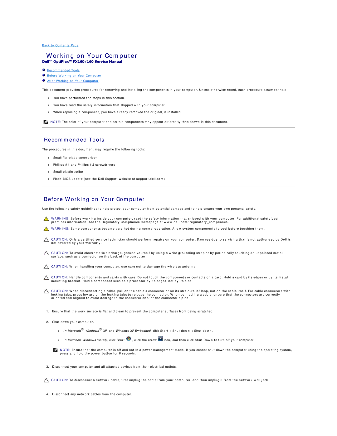 Dell FX160 manual Recommended Tools, Before Working on Your Computer 