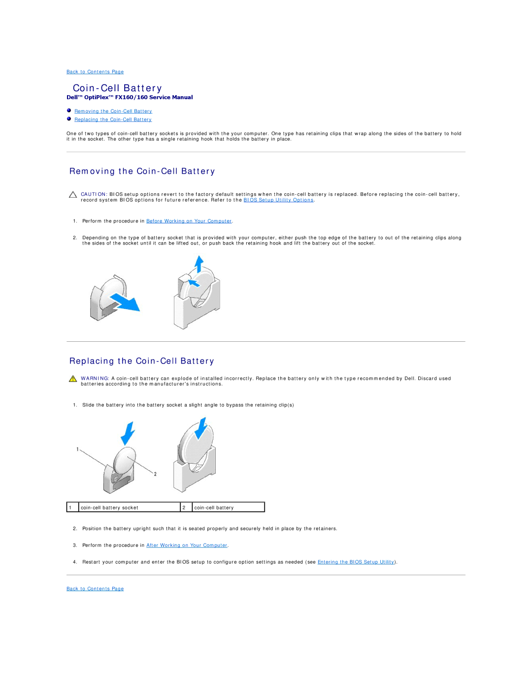 Dell FX160 manual Removing the Coin-Cell Battery, Replacing the Coin-Cell Battery 