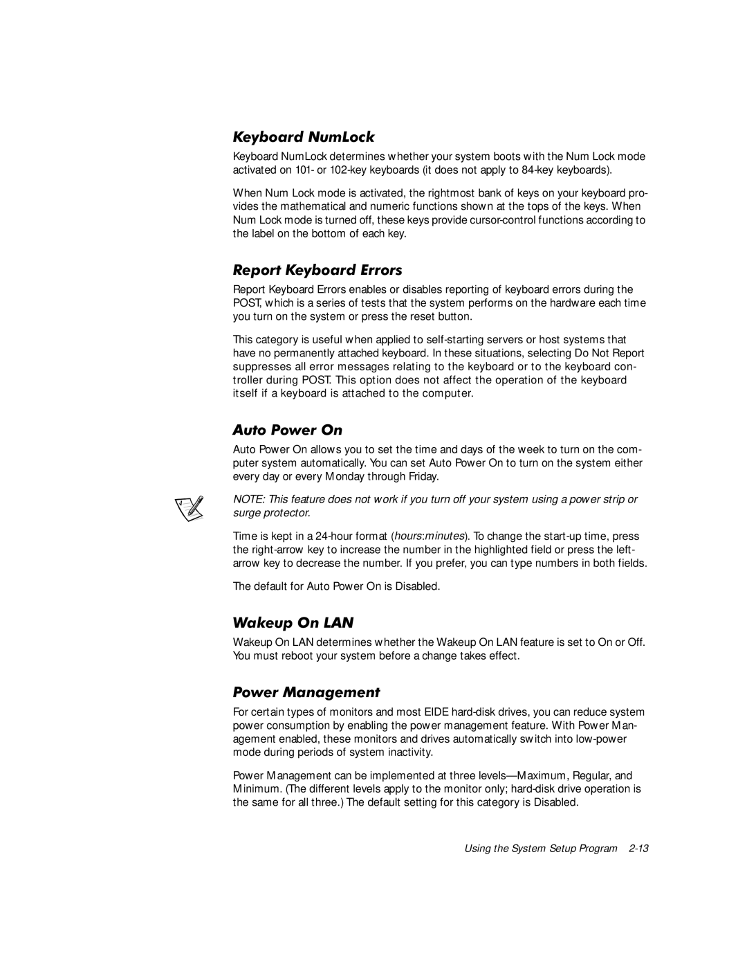 Dell manual ERDUG1XP/RFN, 5HSRUW.H\ERDUGUURUV, $XWR3RZHU2Q, 3RZHU0DQDJHPHQW 