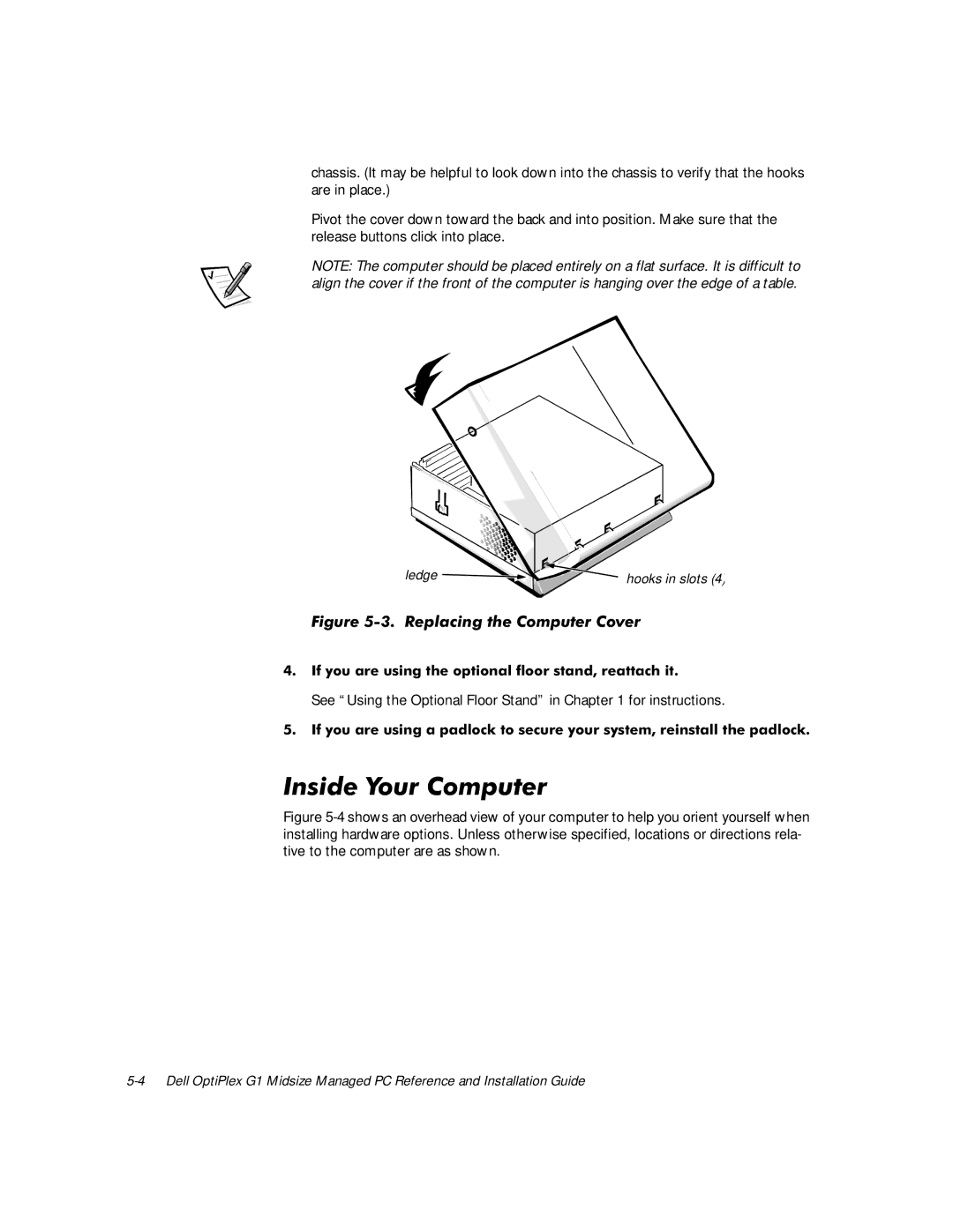 Dell G1 manual Qvlghrxu&Rpsxwhu, LJXUH5HSODFLQJWKH&RPSXWHU&RYHU, Rxduhxvlqjwkhrswlrqdoiorruvwdqguhdwwdfklw 