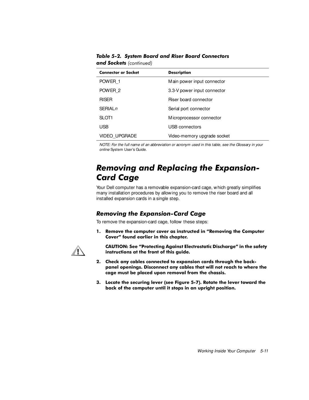 Dell G1 manual 5HPRYLQJWKHSDQVLRQ&DUG&DJH 