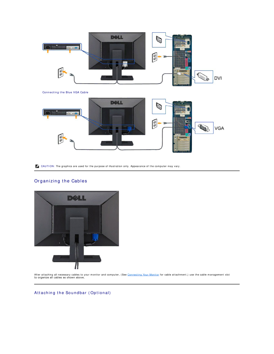 Dell G2410, G2210 appendix Organizing the Cables, Attaching the Soundbar Optional 