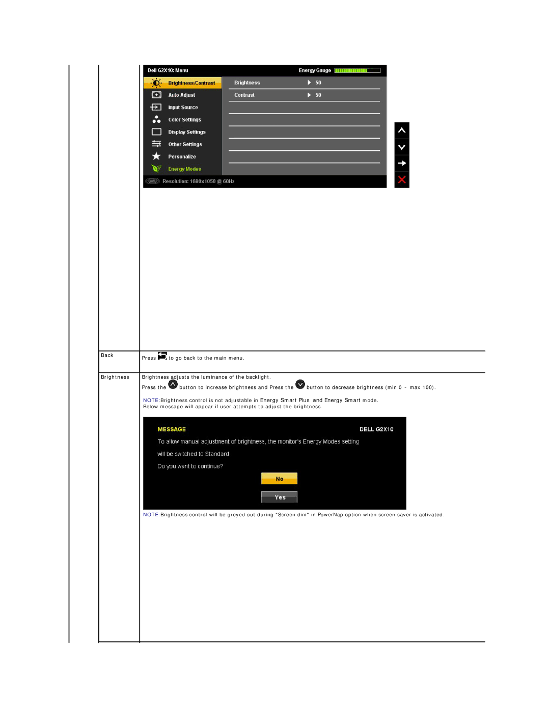 Dell G2410 appendix Back, Brightness 