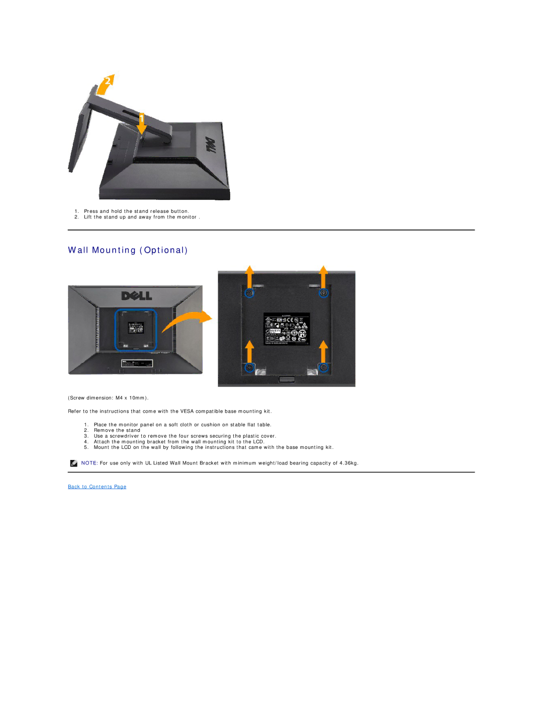 Dell G2410 appendix Wall Mounting Optional 