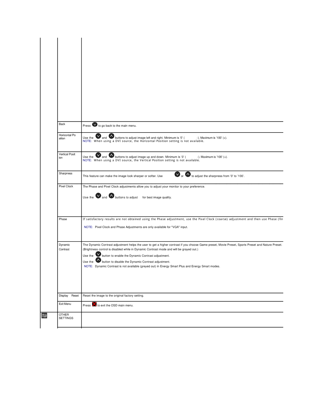 Dell G2410H, G2410T appendix Other Settings 