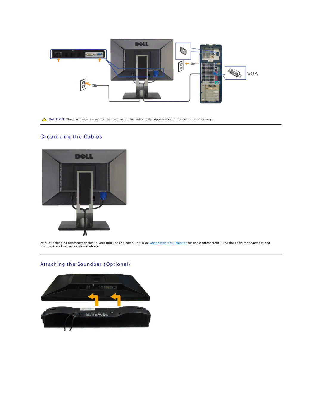 Dell G2410T, G2410H appendix Organizing the Cables, Attaching the Soundbar Optional 