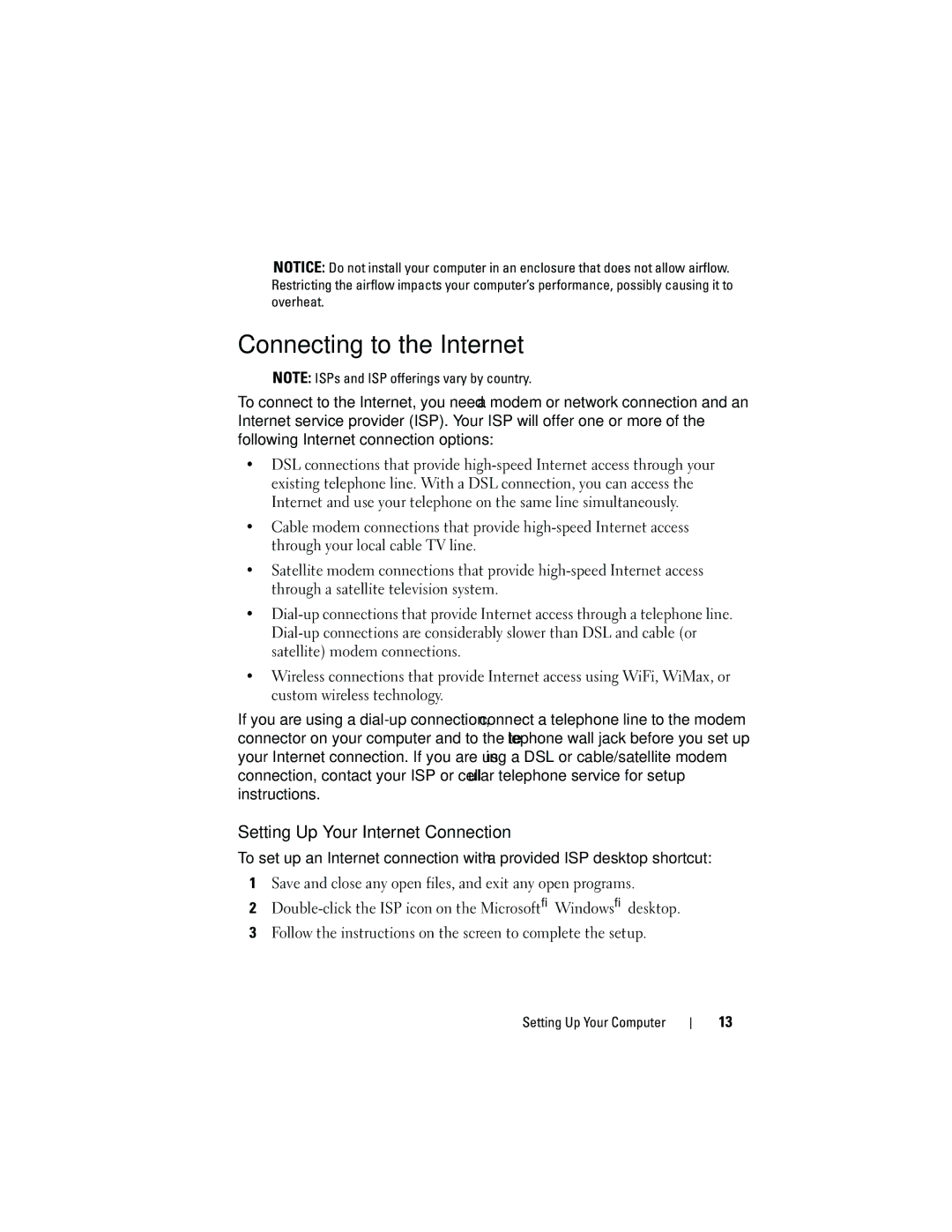 Dell G884D manual Connecting to the Internet, Setting Up Your Internet Connection 