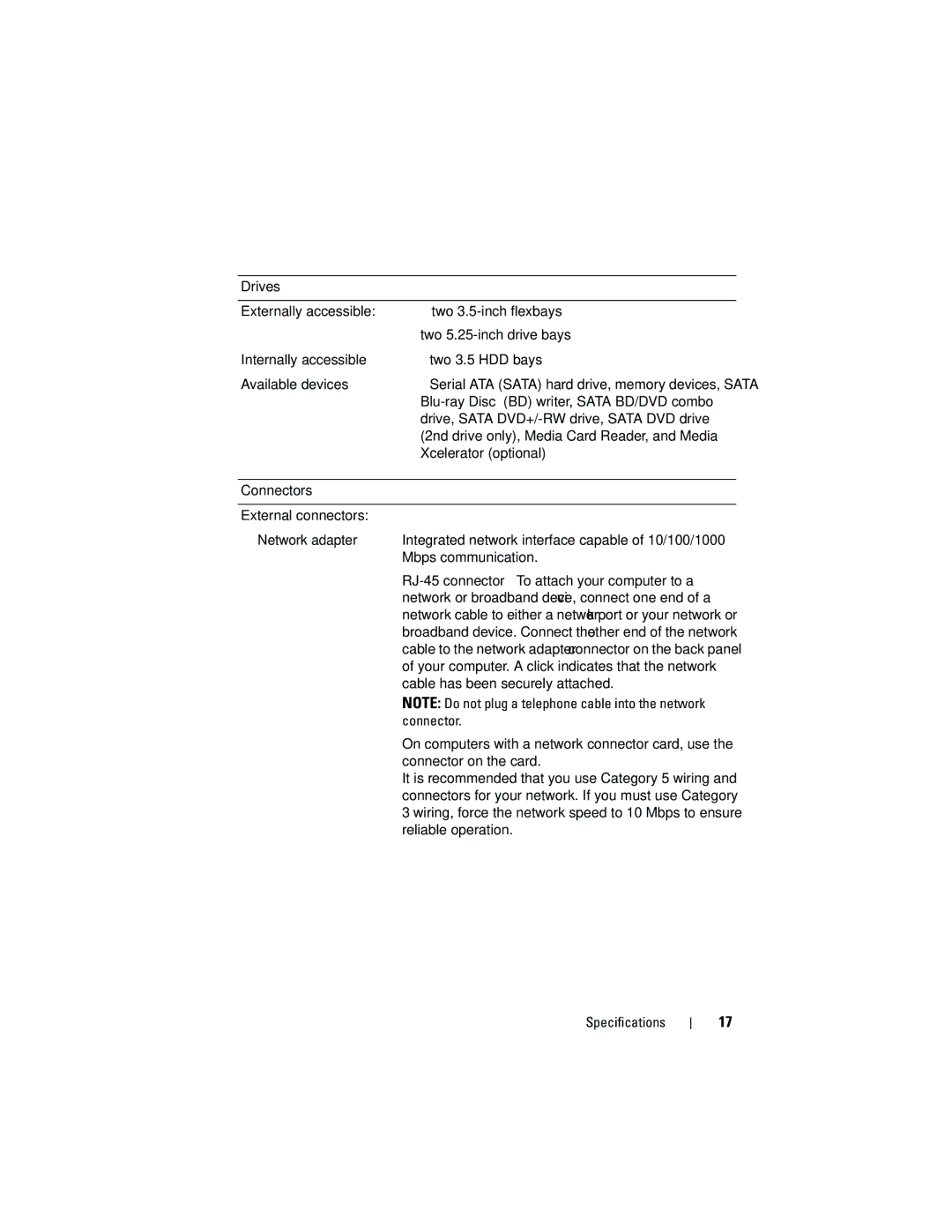 Dell G884D manual Drives, Network adapter 