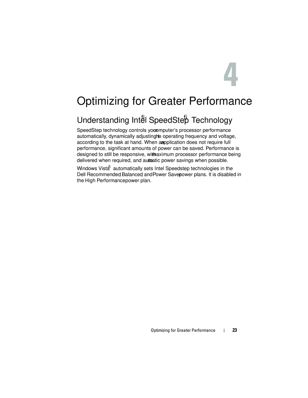 Dell G884D manual Optimizing for Greater Performance, Understanding Intel SpeedStep Technology 