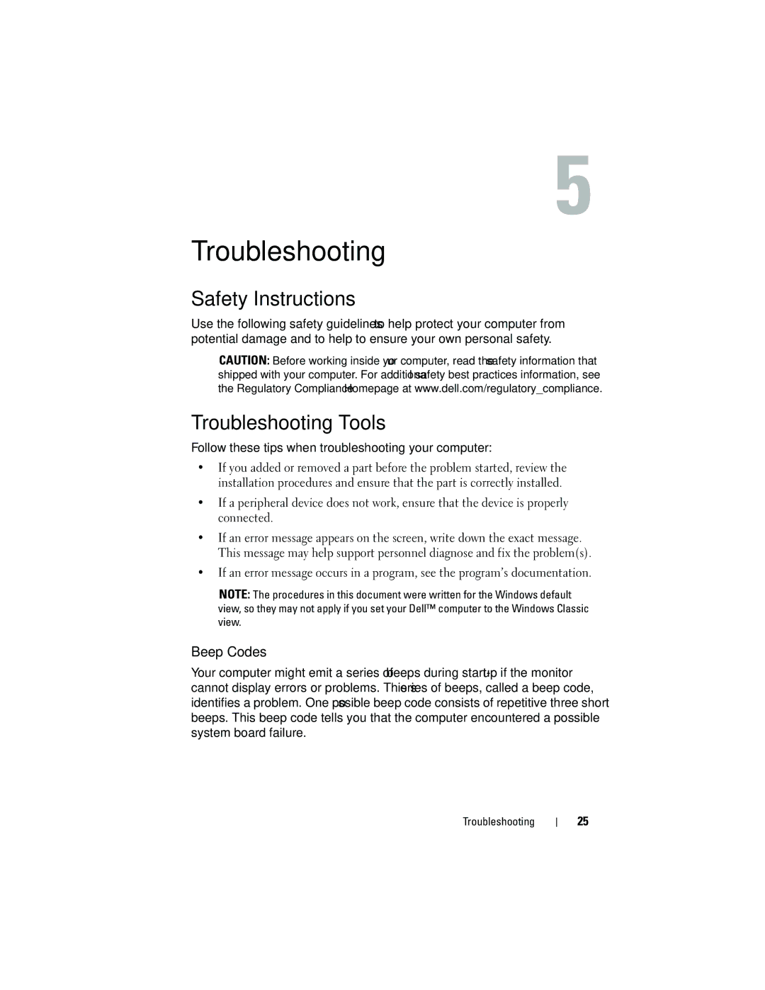 Dell G884D manual Troubleshooting Tools, Beep Codes 