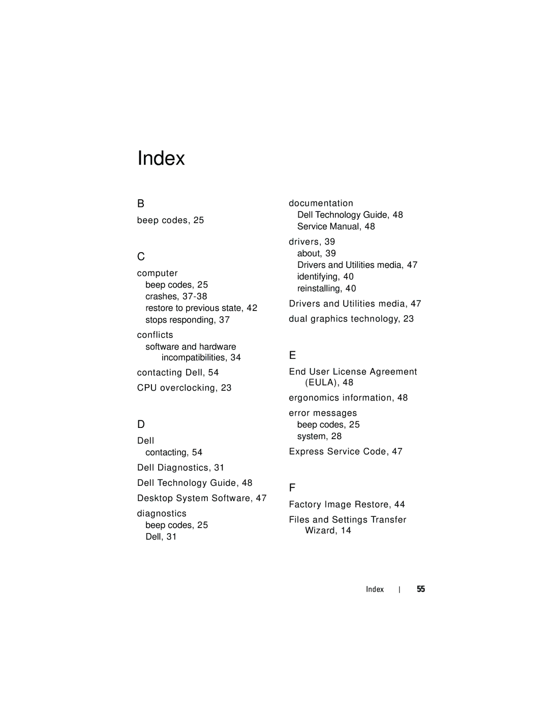 Dell G884D manual Index 