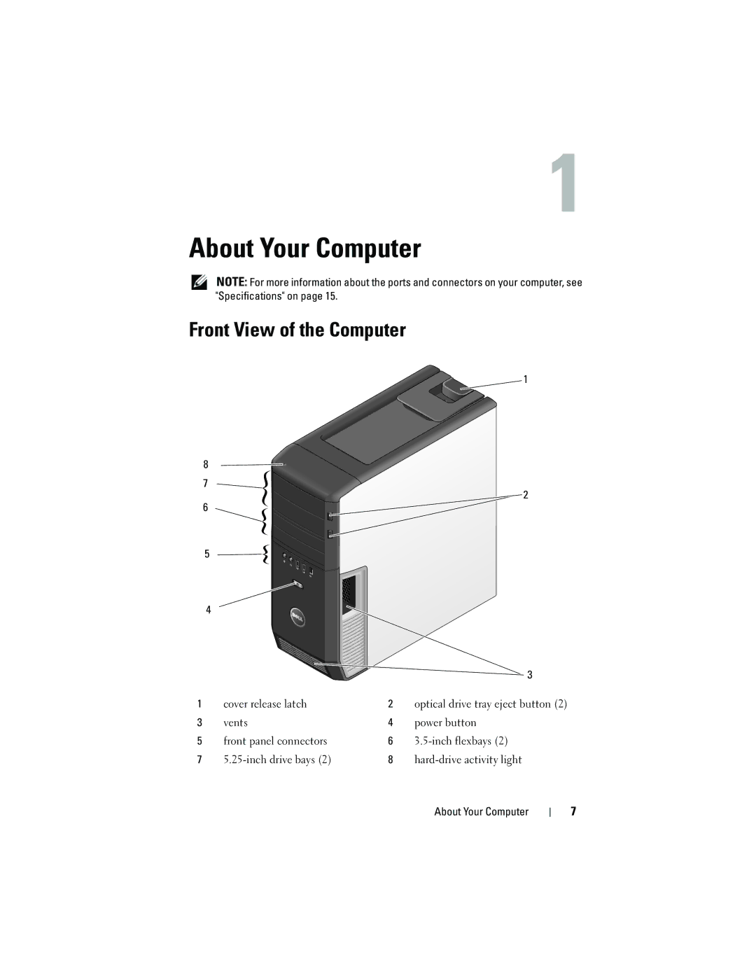 Dell G884D manual About Your Computer, Front View of the Computer 