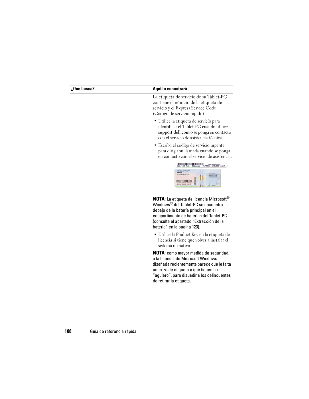 Dell GM919 manual 108, ¿Qué busca? Aquí lo encontrará, Utilice la etiqueta de servicio para 