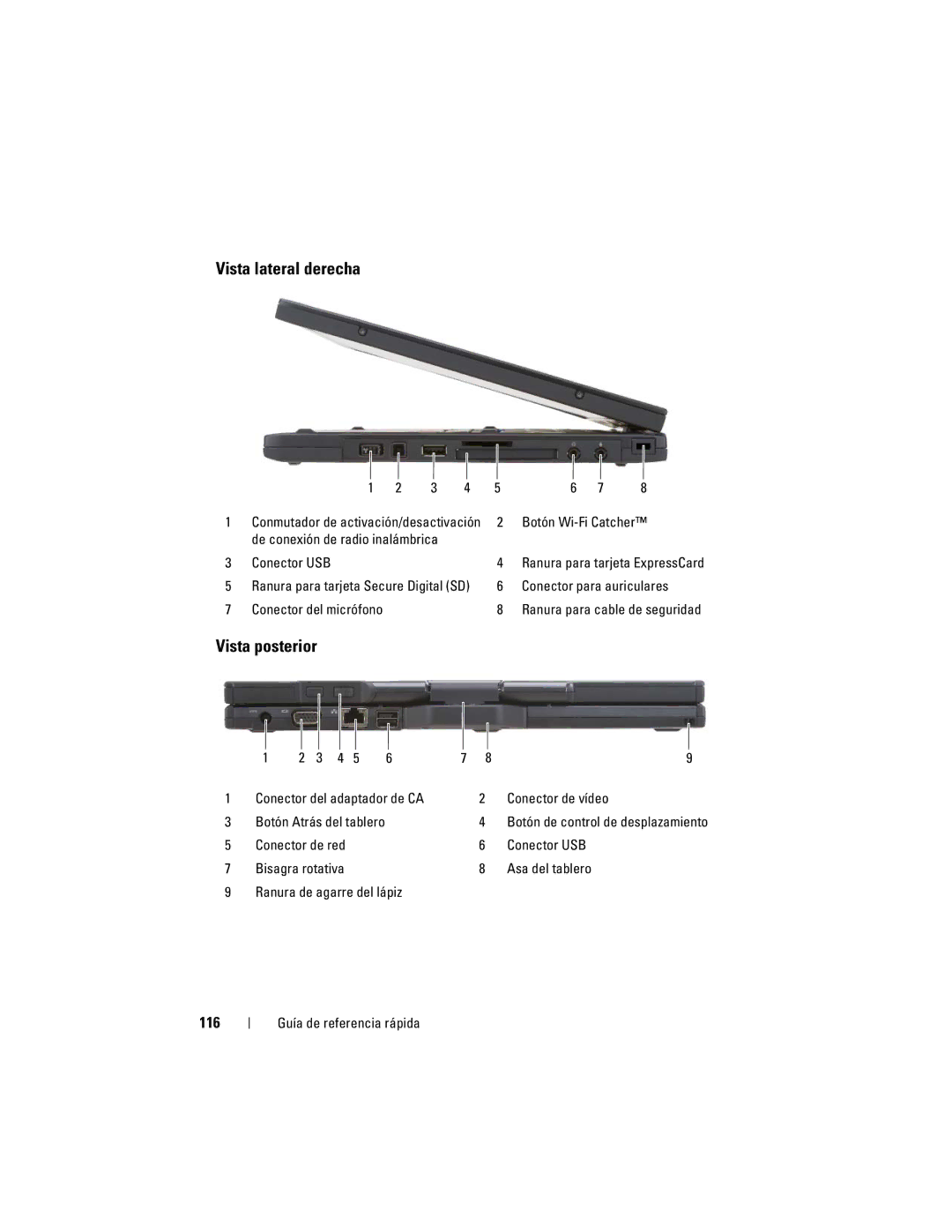 Dell GM919 manual Vista lateral derecha, Vista posterior, 116 