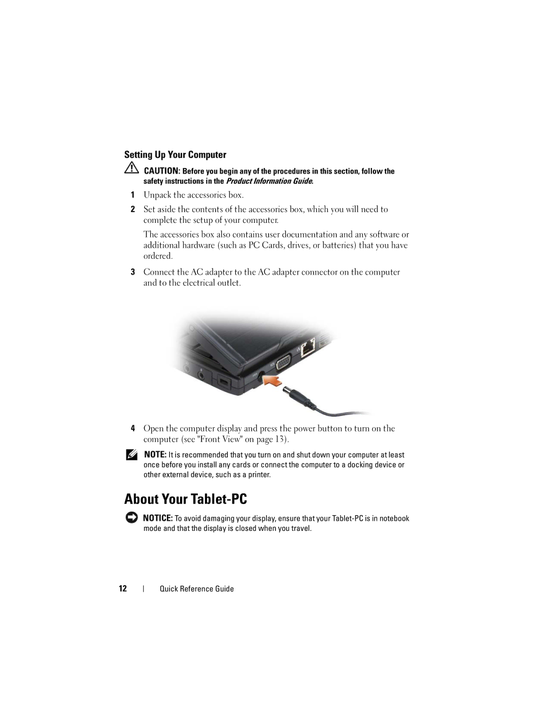 Dell GM919 manual About Your Tablet-PC, Setting Up Your Computer 