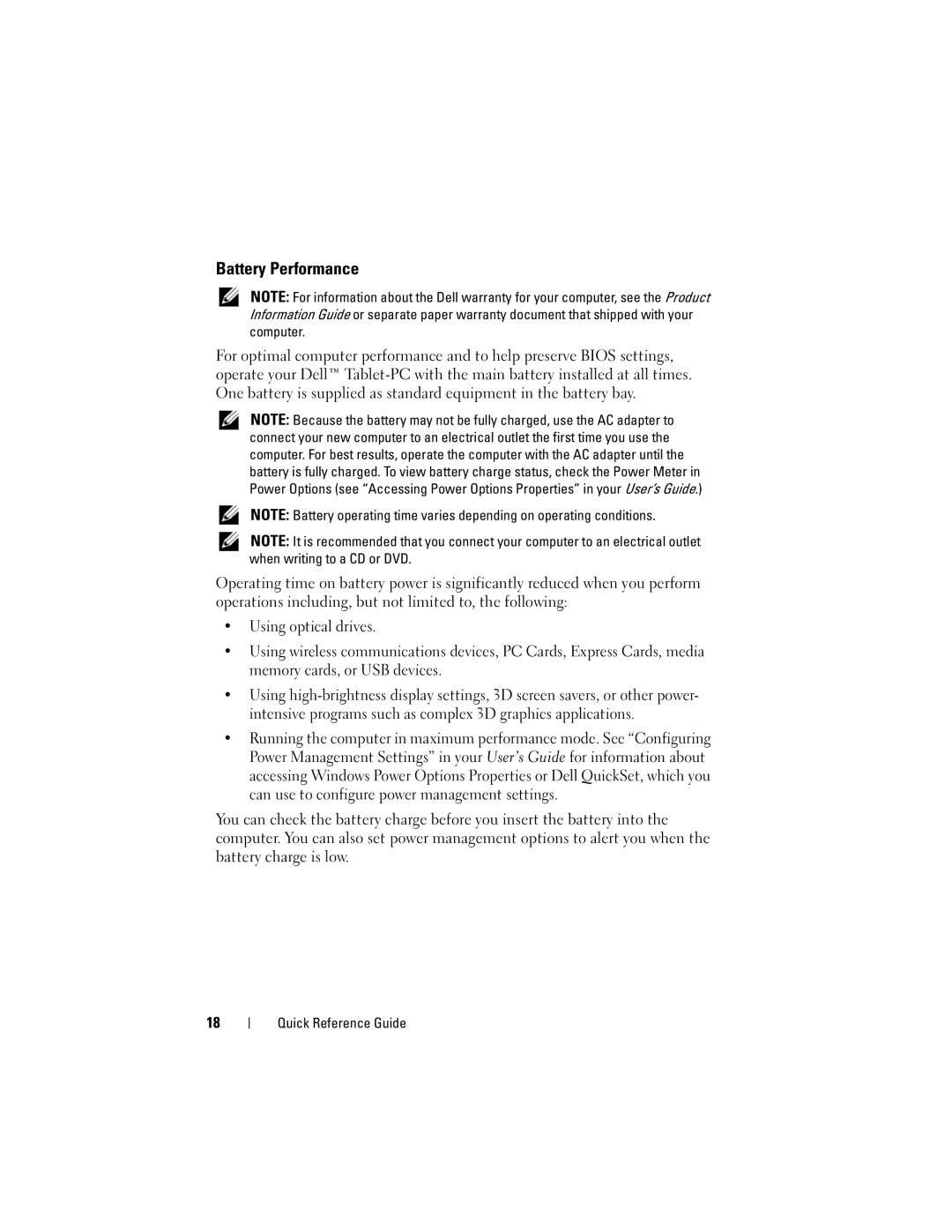 Dell GM919 manual Battery Performance 