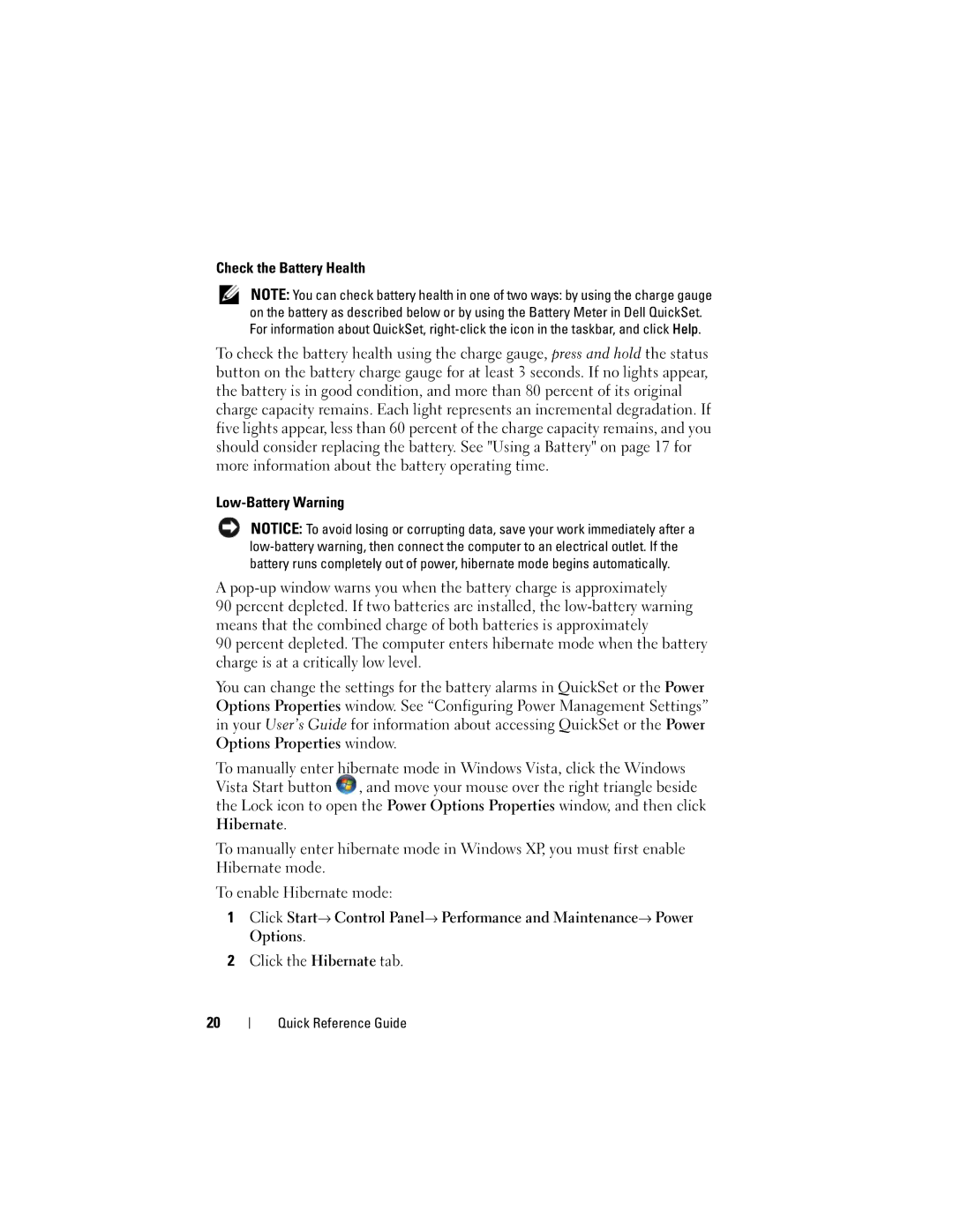 Dell GM919 manual Check the Battery Health 