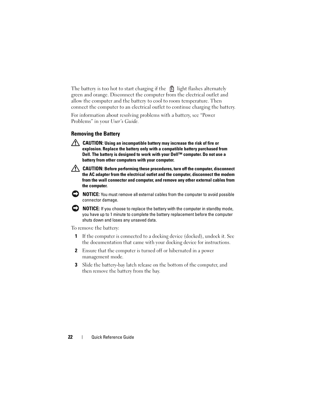 Dell GM919 manual Removing the Battery, To remove the battery 