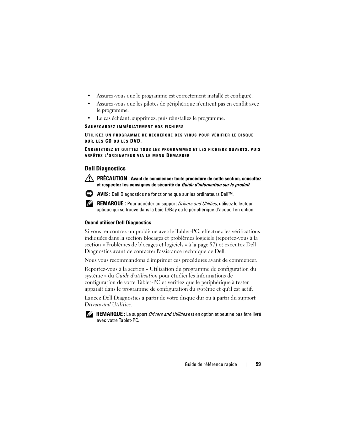 Dell GM919 manual Quand utiliser Dell Diagnostics 