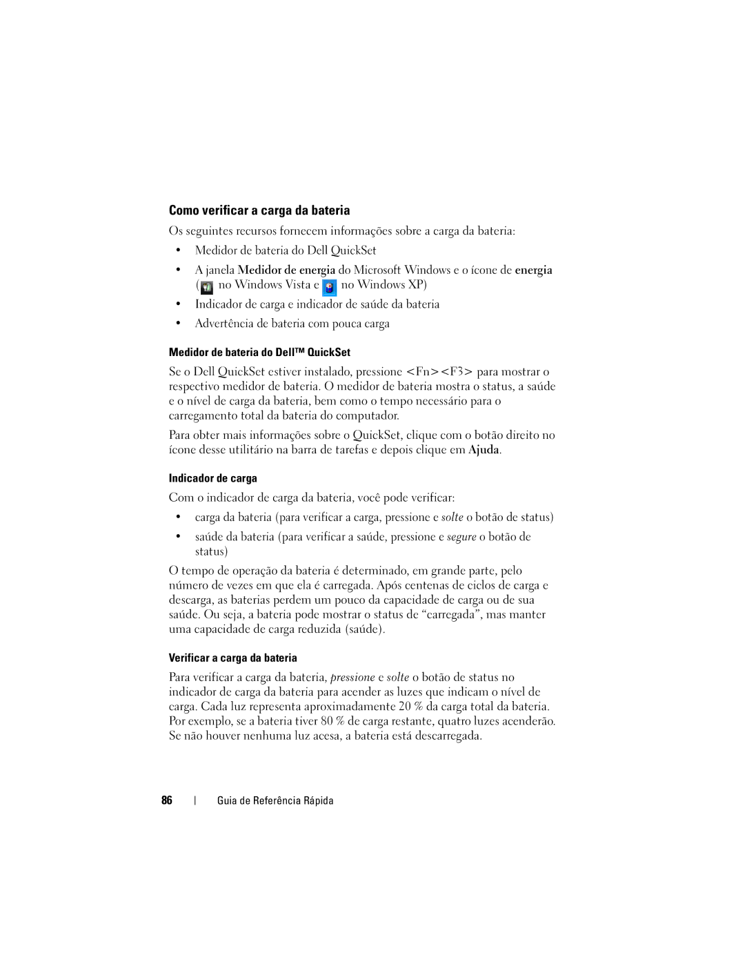 Dell GM919 manual Como verificar a carga da bateria 