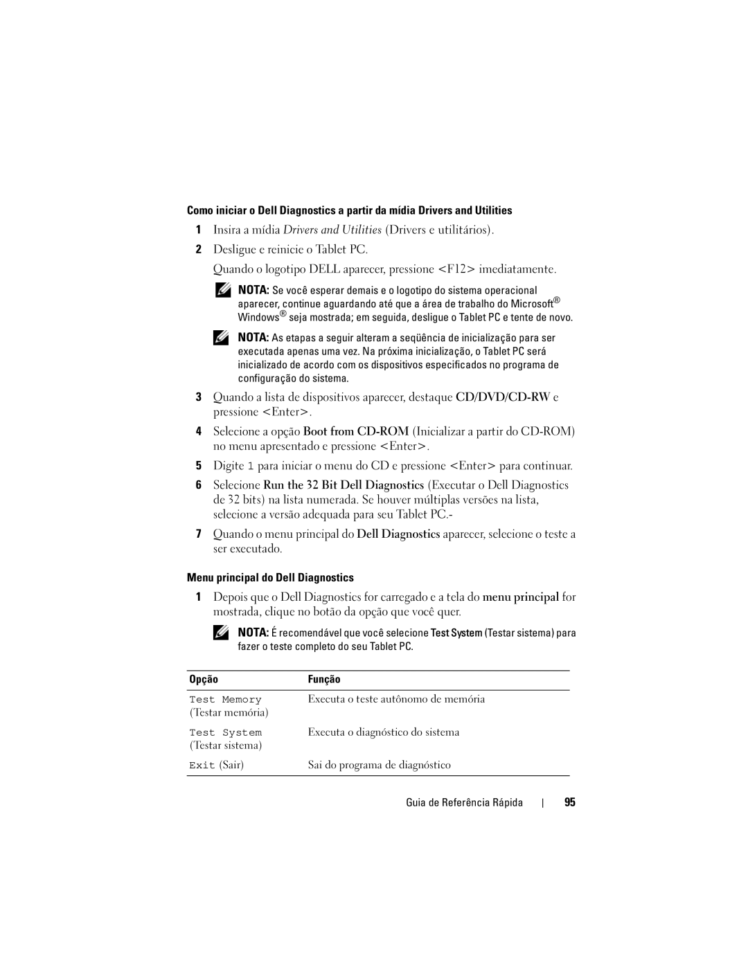 Dell GM919 manual Executa o teste autônomo de memória, Testar memória, Executa o diagnóstico do sistema 