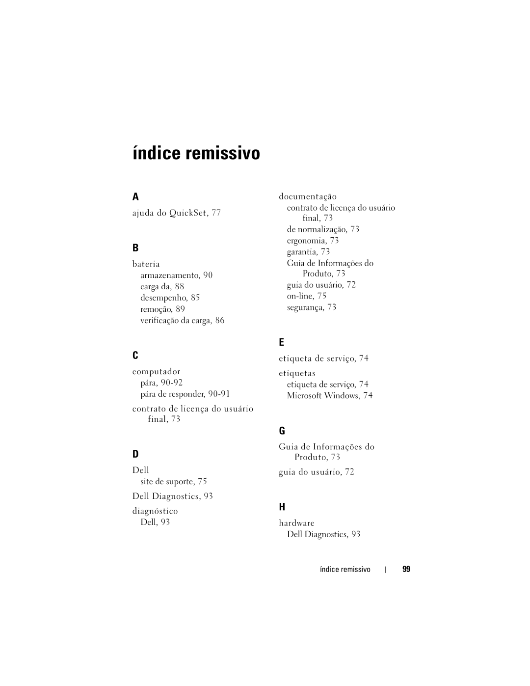 Dell GM919 manual Índice remissivo 