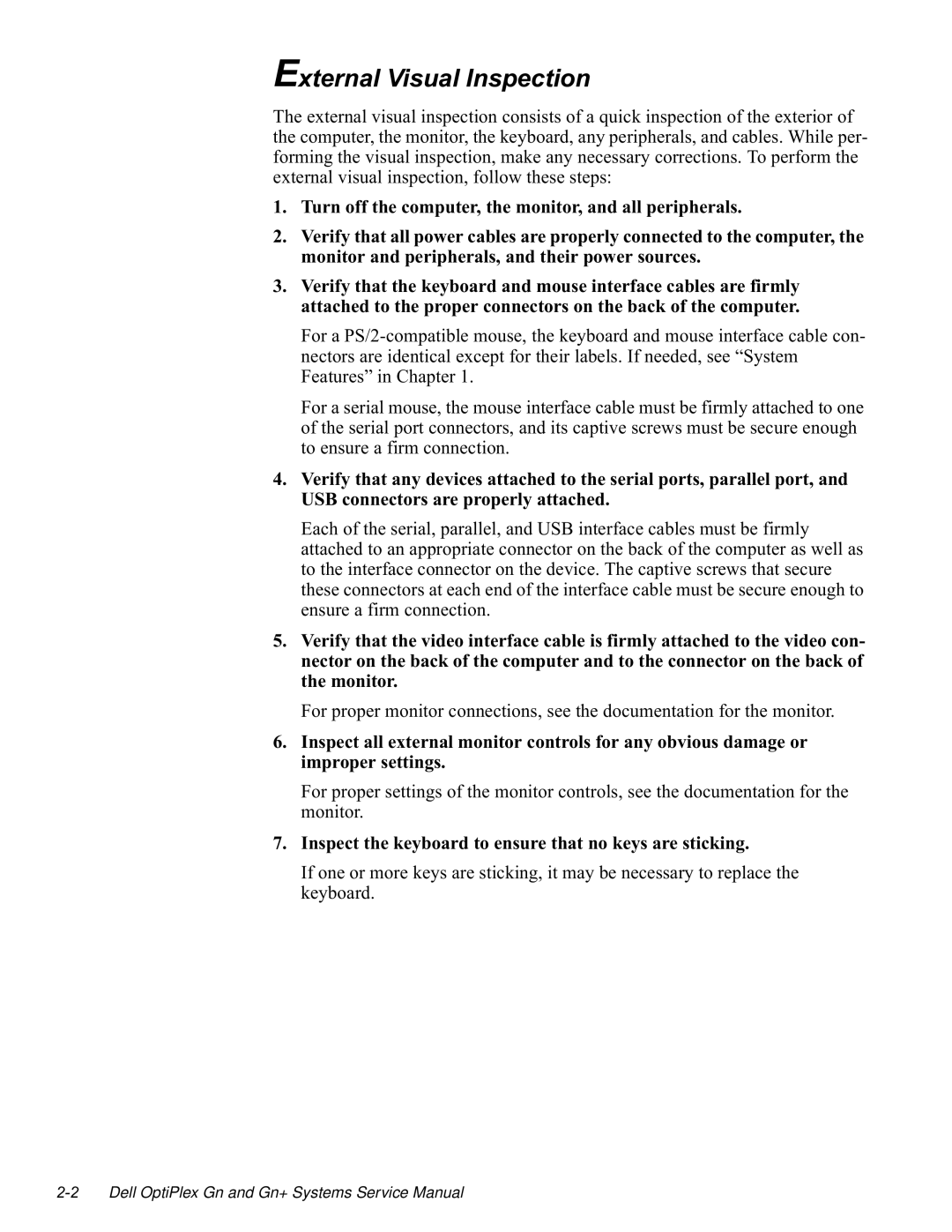 Dell GN manual WHUQDO9LVXDO,QVSHFWLRQ, Hwhuqdoylvxdolqvshfwlrqiroorzwkhvhvwhsv, Prqlwrudqgshulskhudovdqgwkhlusrzhuvrxufhv 