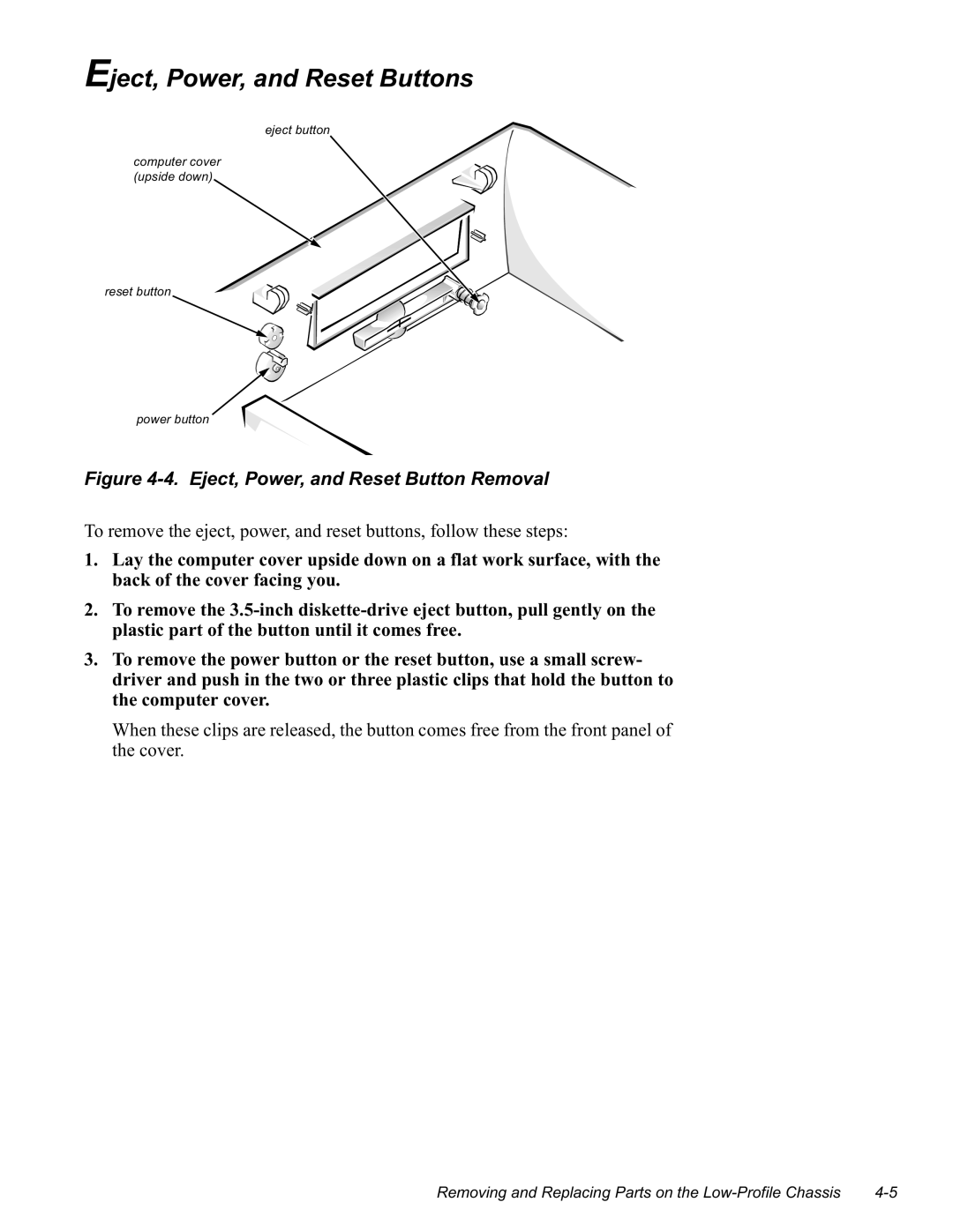 Dell GN manual MHFW3RZHUDQG5HVHW%XWWRQV, LJXUHMHFW3RZHUDQG5HVHW%XWWRQ5HPRYDO, Hmhfwexwwrq, Uhvhwexwwrq Srzhuexwwrq 