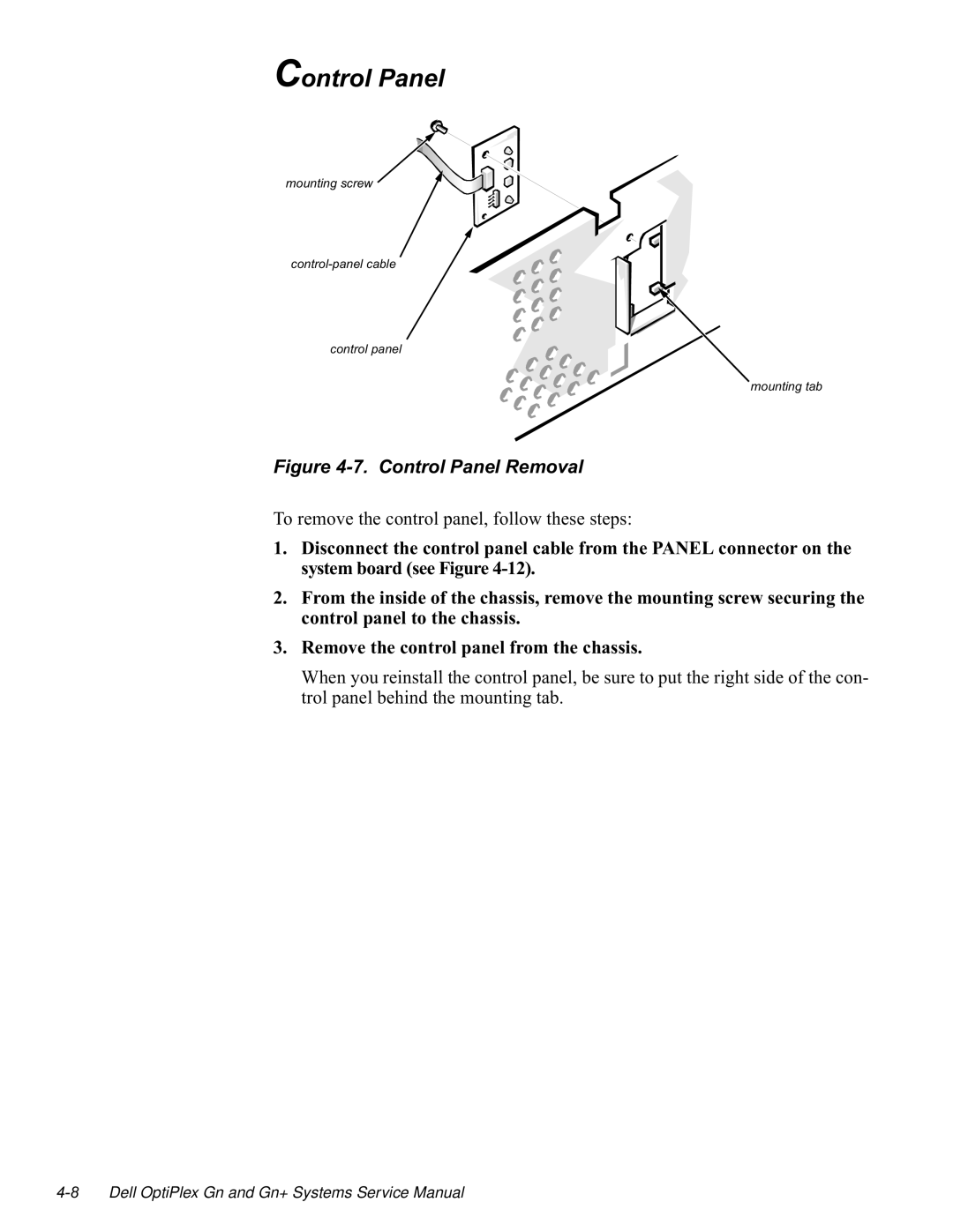 Dell GN manual RQWURO3DQHO, Wurosdqhoehklqgwkhprxqwlqjwde, Prxqwlqjvfuhz Frqwurosdqhofdeoh Prxqwlqjwde 