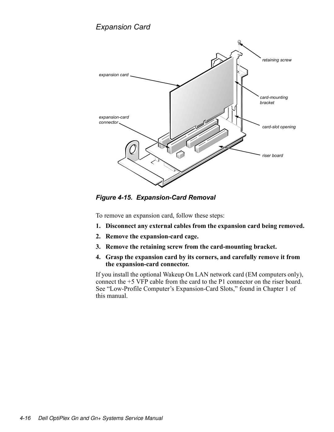 Dell GN manual Sdqvlrq&Dug, 5HPRYHWKHHSDQVLRQFDUGFDJH, Wklvpdqxdo, 5HPRYHWKHUHWDLQLQJVFUHZIURPWKHFDUGPRXQWLQJEUDFNHW 