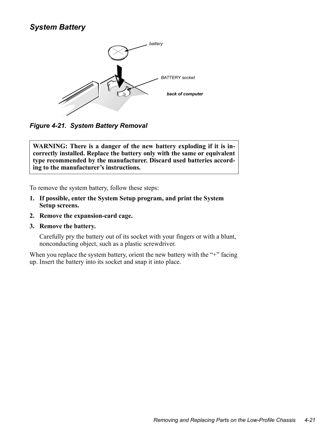 Dell GN manual Vwhp%Dwwhu, LJXUH6\VWHP%DWWHU\5HPRYDO, 5HPRYHWKHHSDQVLRQFDUGFDJH 5HPRYHWKHEDWWHU 