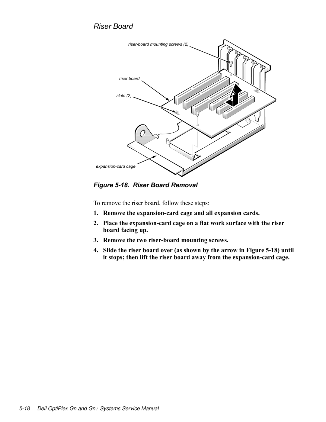 Dell GN manual Erdugidflqjxs 5HPRYHWKHWZRULVHUERDUGPRXQWLQJVFUHZV, 5HPRYHWKHHSDQVLRQFDUGFDJHDQGDOOHSDQVLRQFDUGV 