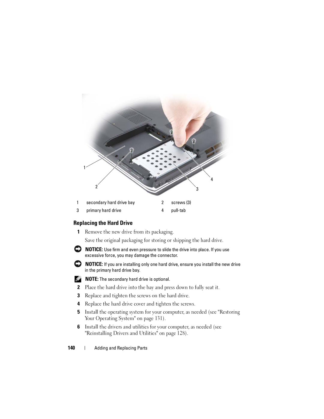 Dell GU051 manual Replacing the Hard Drive 