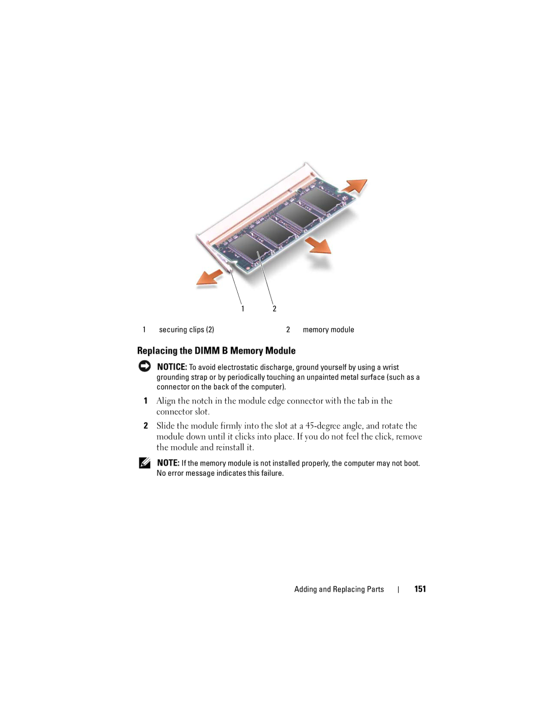 Dell GU051 manual Replacing the Dimm B Memory Module, 151 