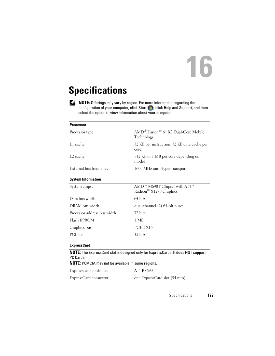Dell GU051 manual Specifications, 177 