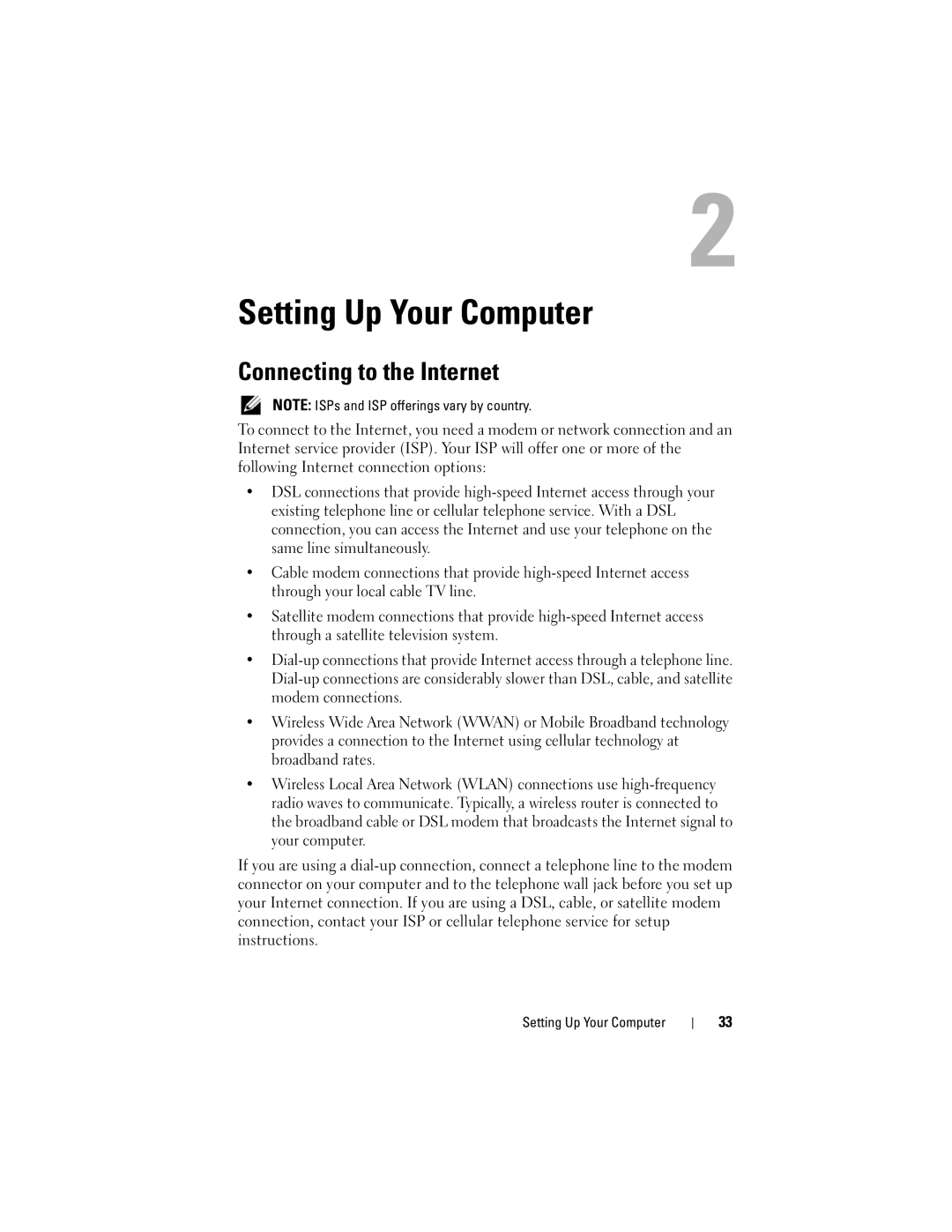 Dell GU051 manual Setting Up Your Computer, Connecting to the Internet 