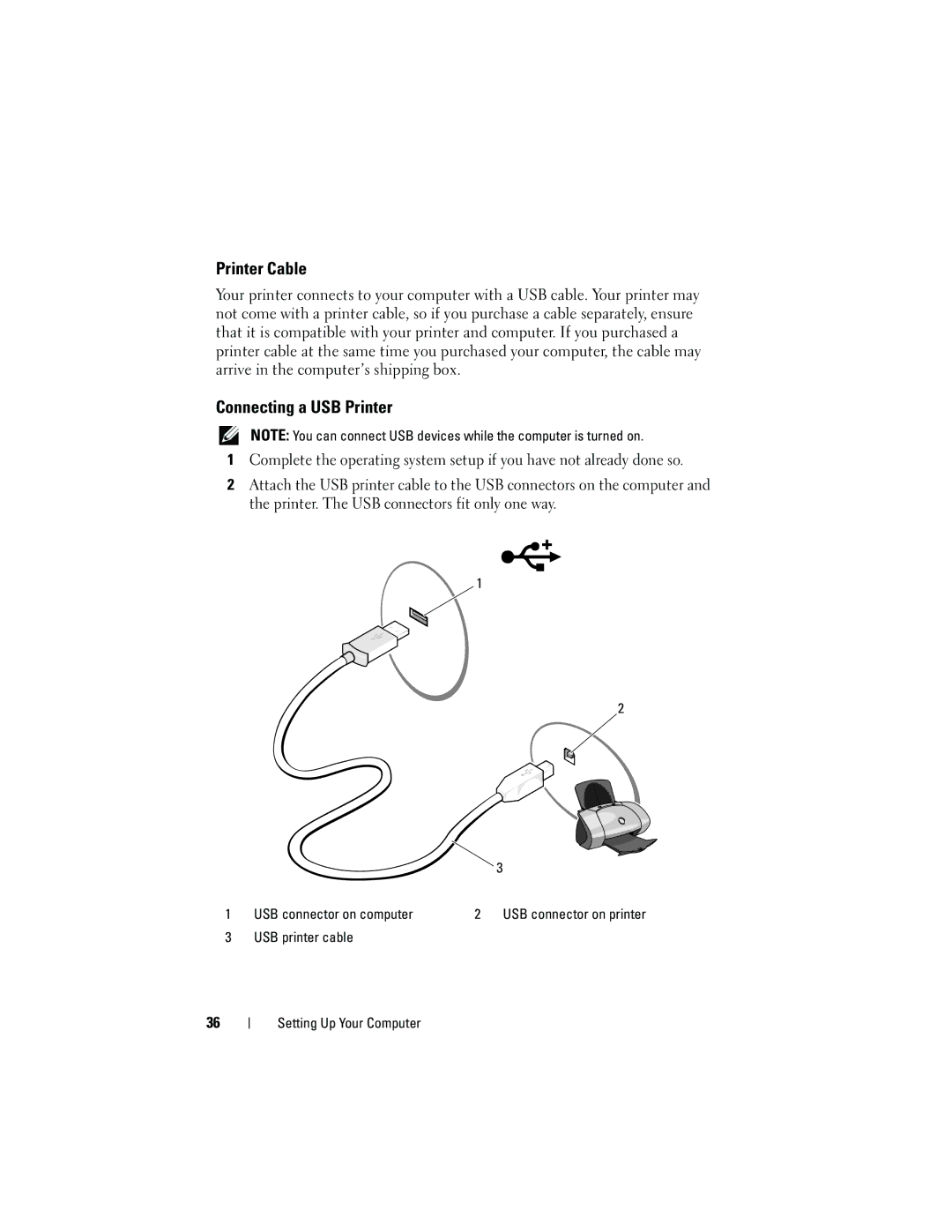 Dell GU051 manual Printer Cable, Connecting a USB Printer 