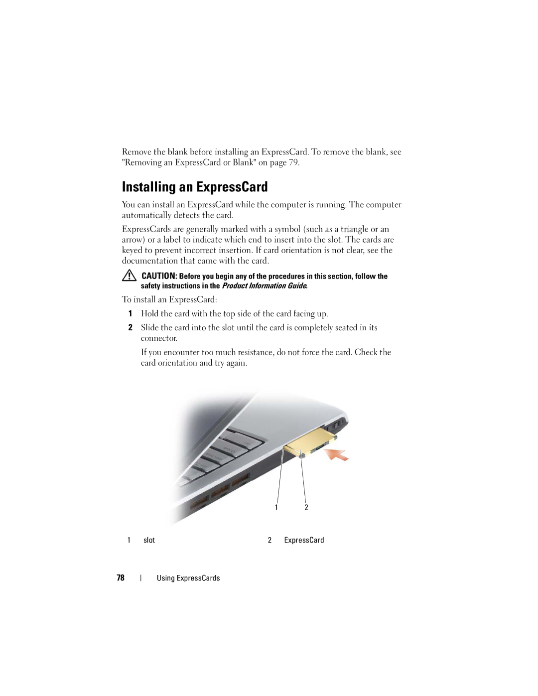 Dell GU051 manual Installing an ExpressCard 