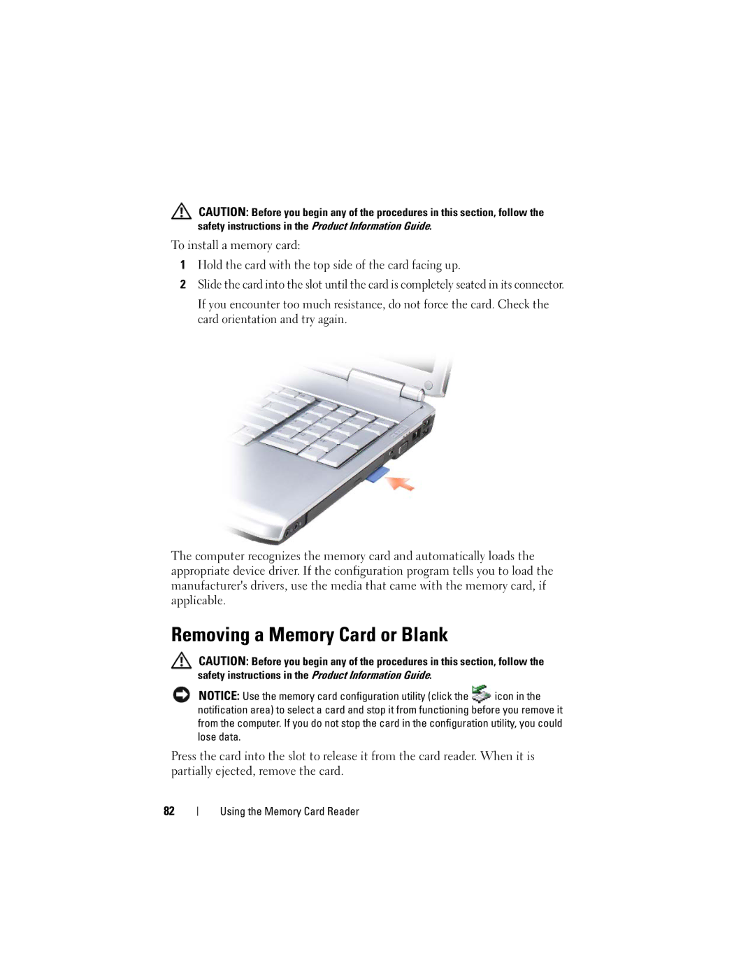 Dell GU051 manual Removing a Memory Card or Blank 