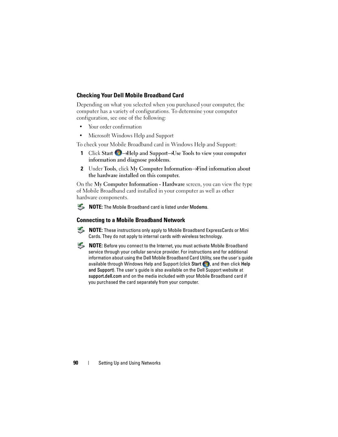 Dell GU051 manual Checking Your Dell Mobile Broadband Card, Connecting to a Mobile Broadband Network 